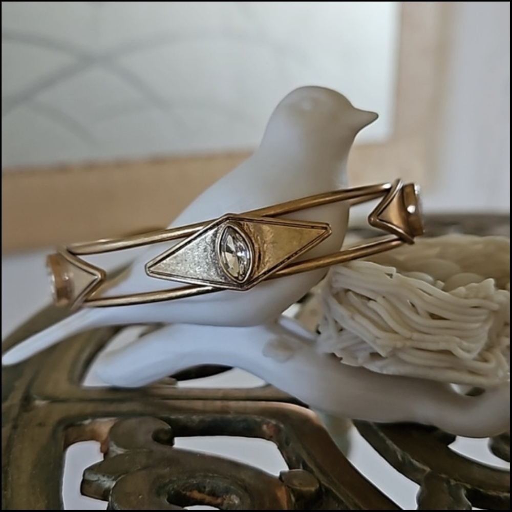 J. Crew Gold-Tone Clear Crystal Cut Stone Fashion Cuff Bracelet